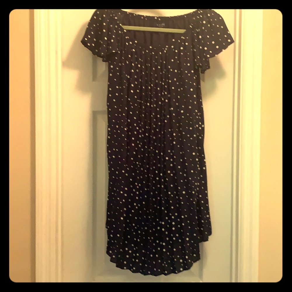 Navy and white polka dot dress
